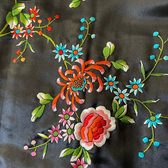 Black Chinese vintage hand embroidery floral birds long jacket coat size xs-s - Picture 12 of 16